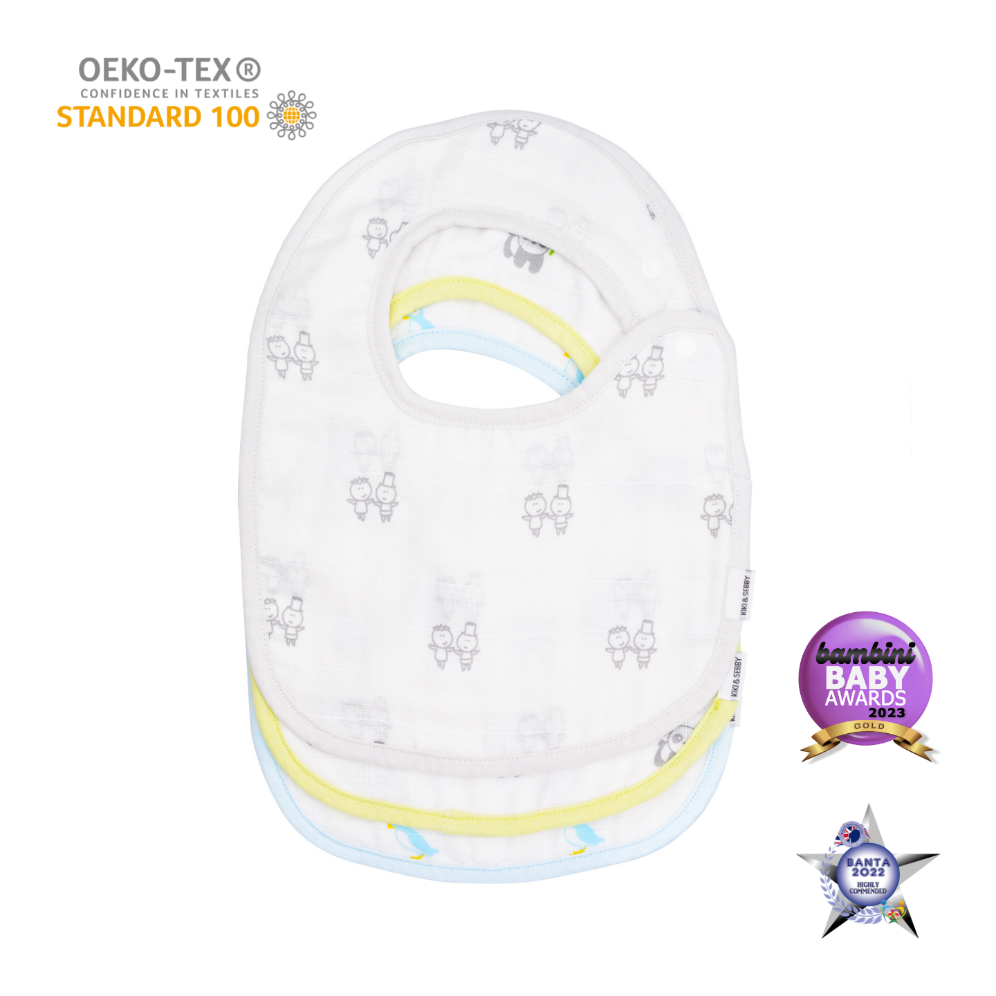 Six Layers of Cotton Muslin Snap Bibs - 3 pack - Image 4